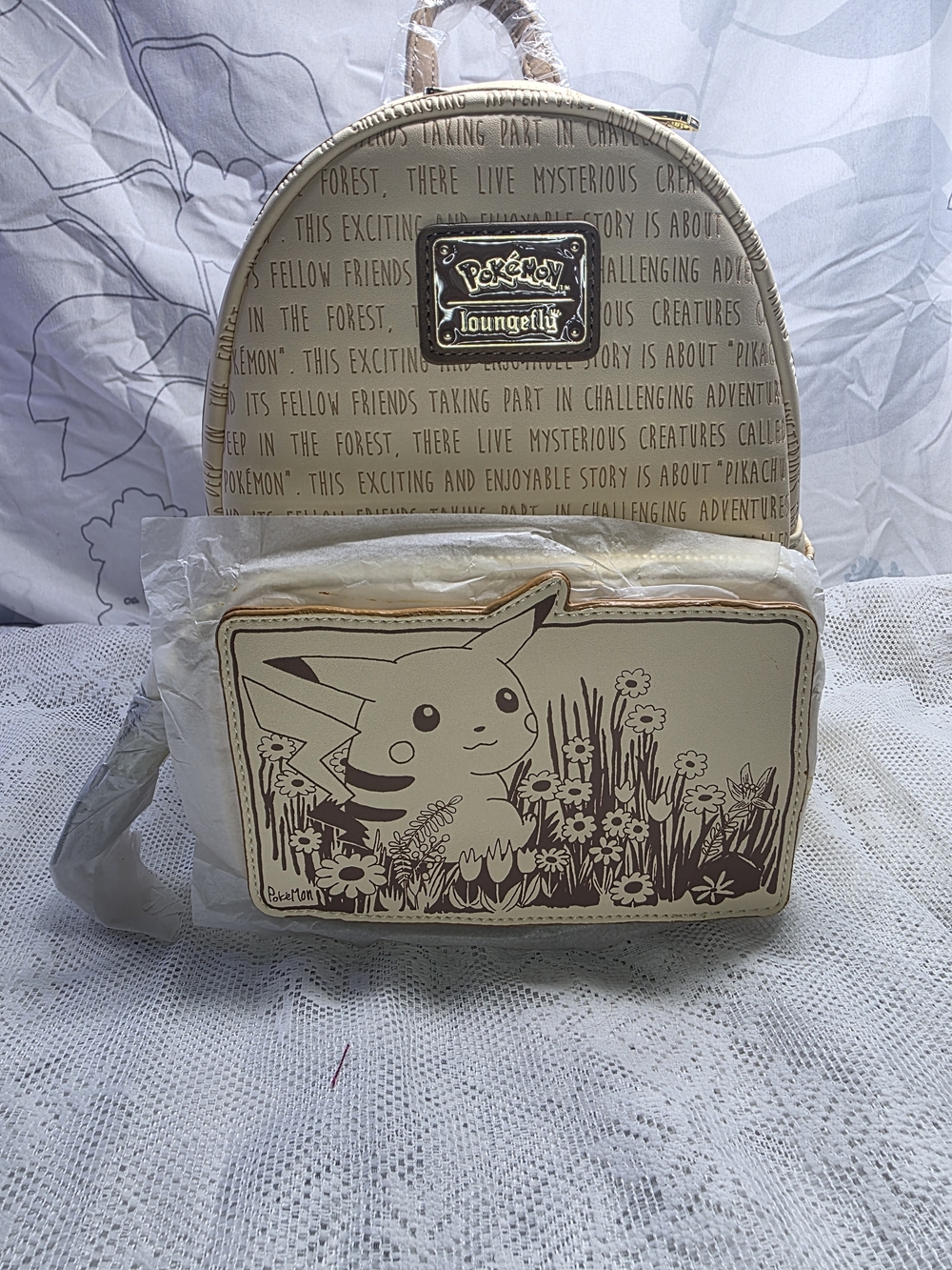 Loungefly Cream and Brown Pikachu Floral Mini Backpack